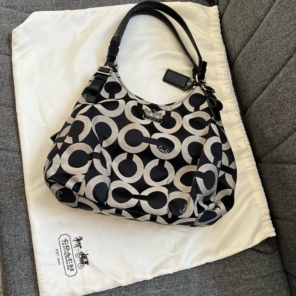 Coach Black and Cream Signature C Shoulder Bag